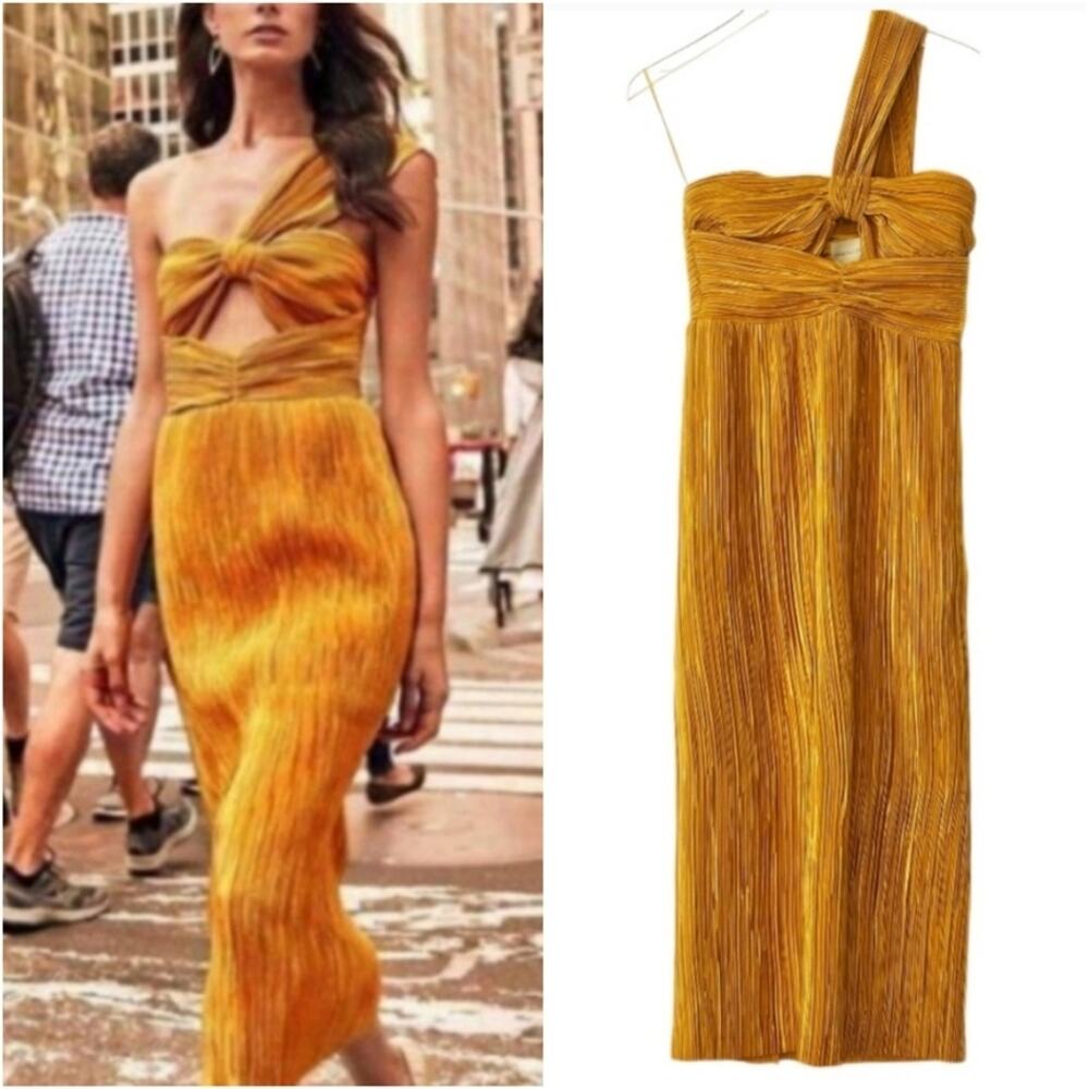 Alice McCall Dress Power‎ Lady Pleated One Shoulder Midi in Sunset Yellow Size 4 - Picture 14 of 14